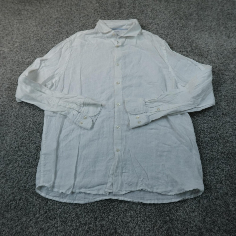 Porter & Ash Shirt Mens L White Linen Button Up Long Sleeve Casual Summer Top